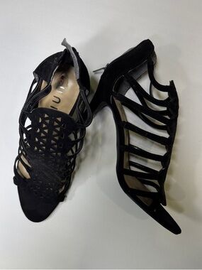 Unlisted by Kenneth Cole Black Laser-Cut Cage Stiletto Sandals